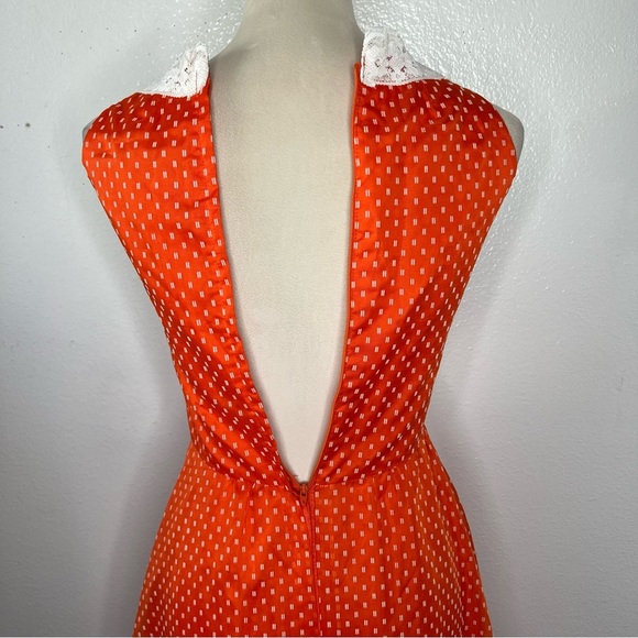 VINTAGE 1970s Lorrie Deb Maxi Dress Orange Prairie Full Gown 70s Calico Hippie - Picture 6 of 12